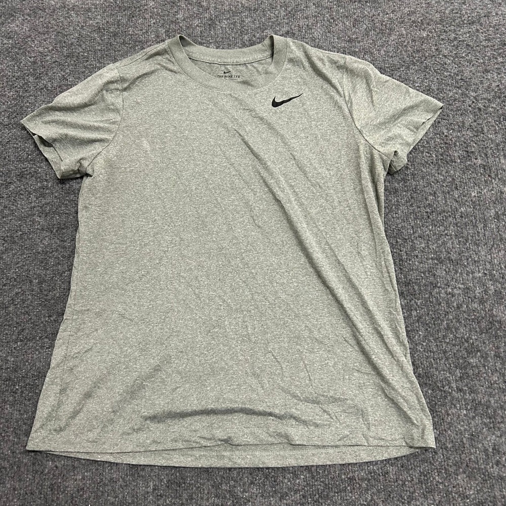 Nike T-Shirt Womens Size L Gray Dri-Fit Short Sleeve Athletic Heathered Crew